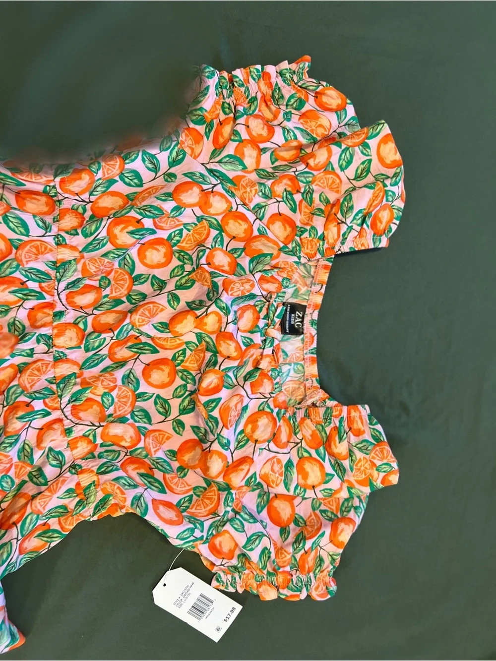 Girls' Orange Citrus Print Summer Dress Size L 10-12